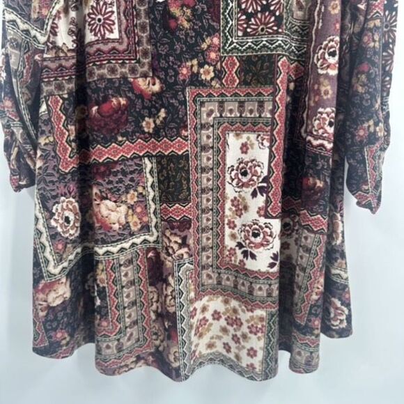 Cocomo Floral Bandana Print 3/4 Sleeve Mock Neck Blouse Medium Boho Patchwork - Picture 8 of 10